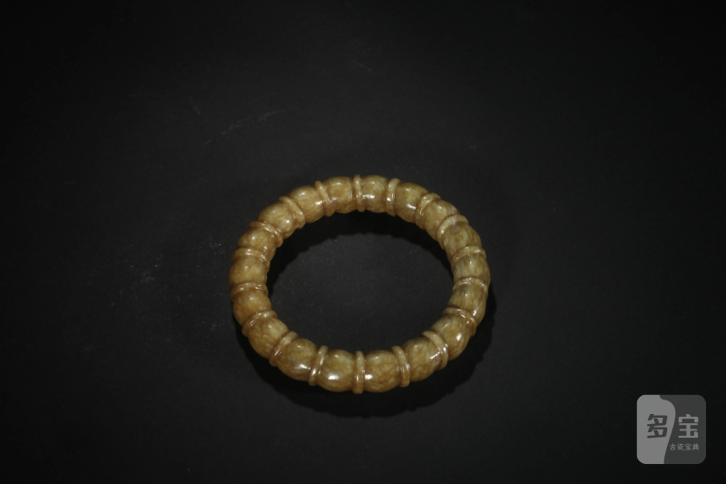 清 白玉竹节纹圆条手镯